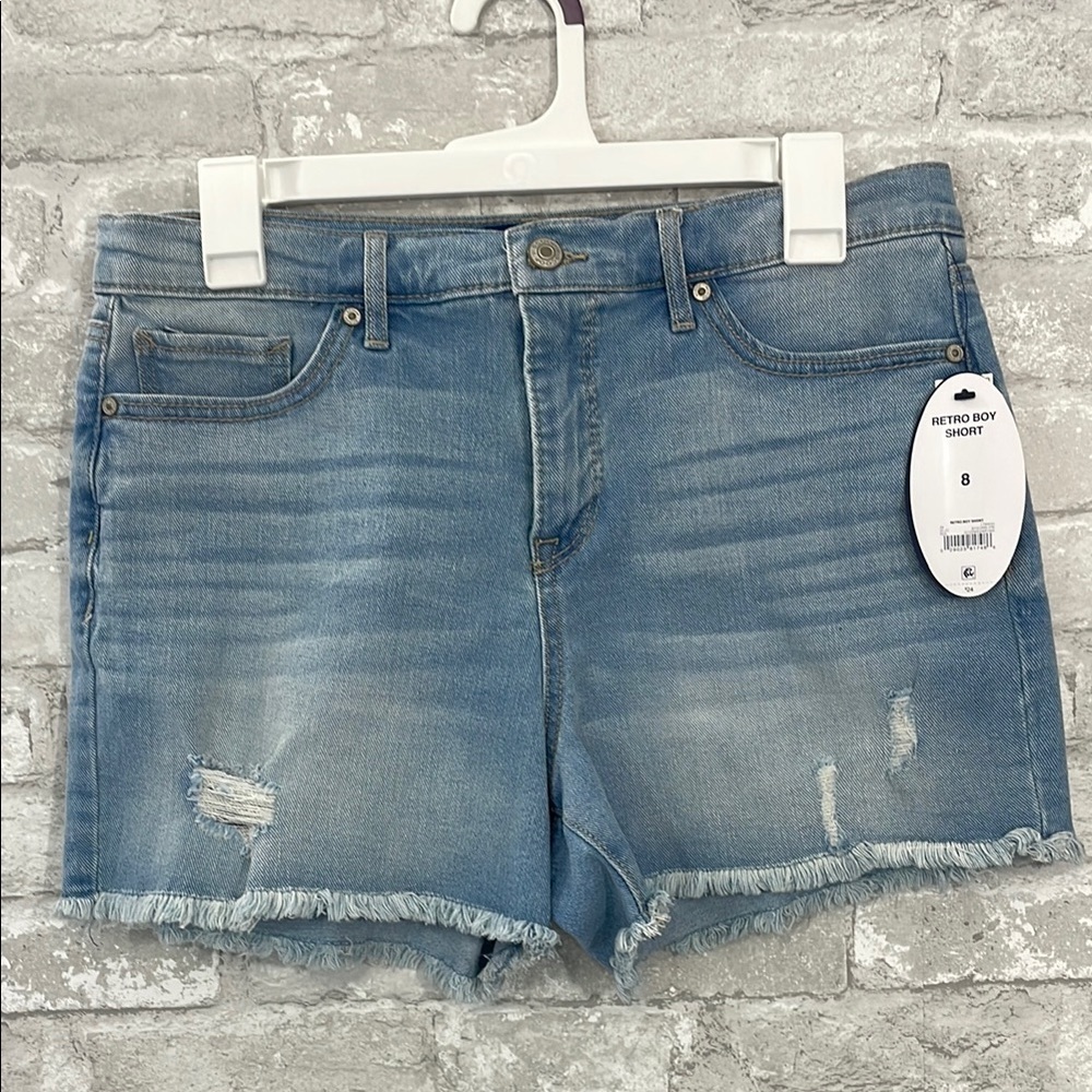 Scoop Blue Retro Boy Shorts Distressed Raw Hem
